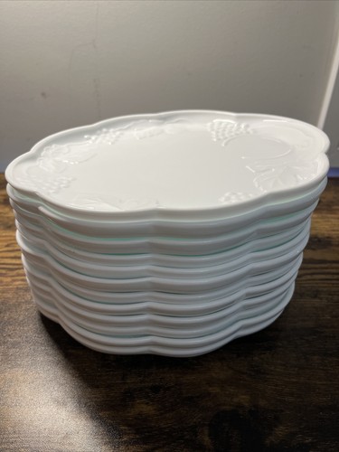 Indiana Milk Glass White Harvest Grape Snack Luncheon Cup & Plate Set Of 10 - Picture 5 of 10