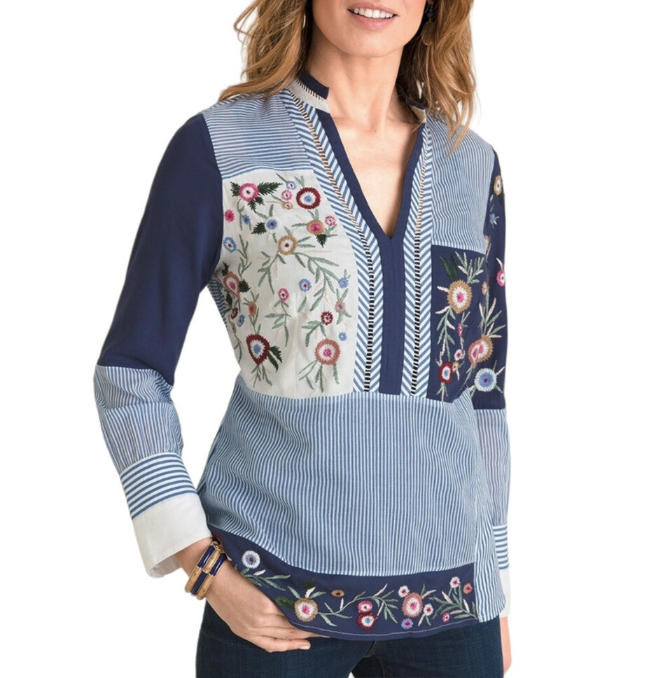Chico’s Patchwork Embroidered Long Sleeve Blouse … - image 2