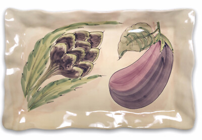 Vietri Rectangular Platter Orto Eggplant Artichoke Ceramic Italy