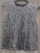 Cocktail top party paillettes argento nuovo con etichette - taglia 10