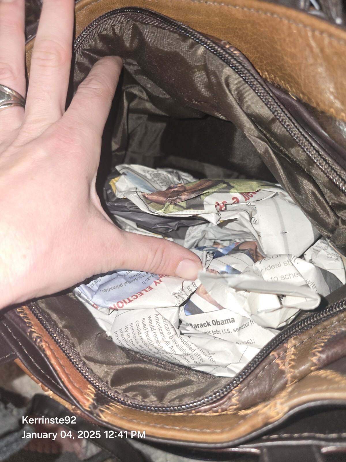 Vtg Geometric Patchwork Brown Black Leather Purse… - image 5