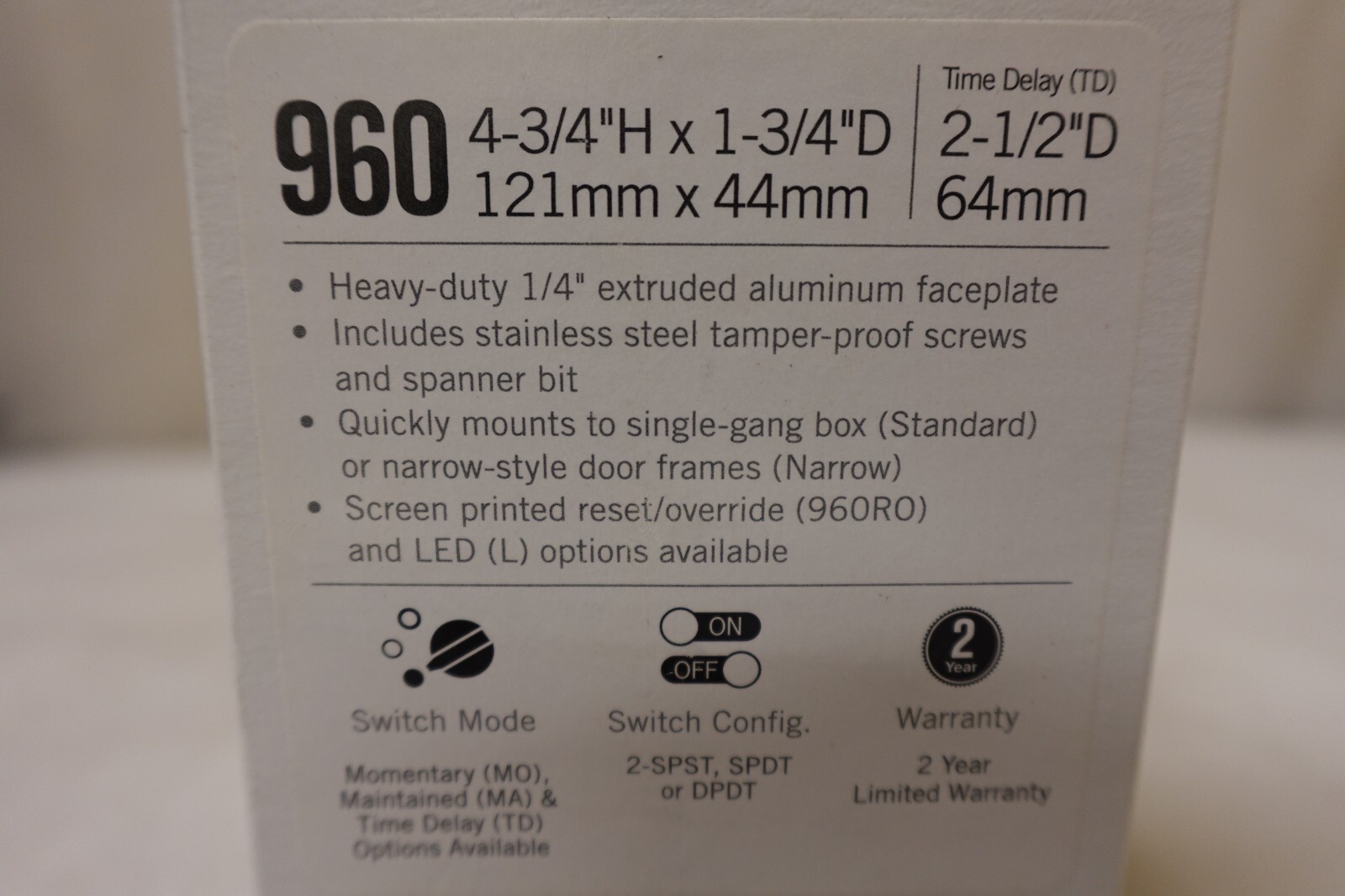 RCI 960RO-MO-MOx28 Aluminum Keyswitch SPDT 2x Momentary Action Standard 3" W