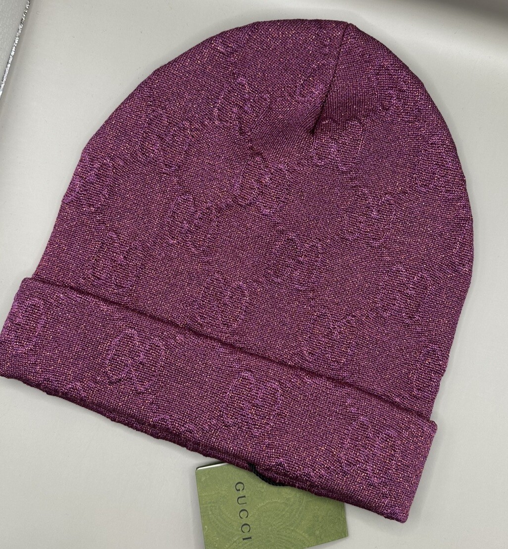 Gucci GG Shine Embhat Hat Fuchsia Shimmer Beanie Women display picture 3