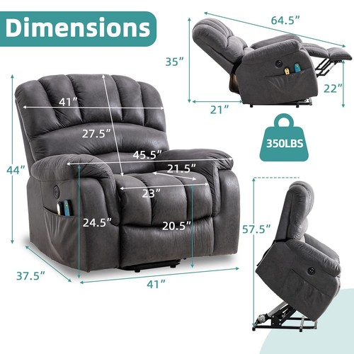 Large Electric Power Lift Recliner Chair for Elderly Big Tall W/ Massage Heat - Picture 16 of 45