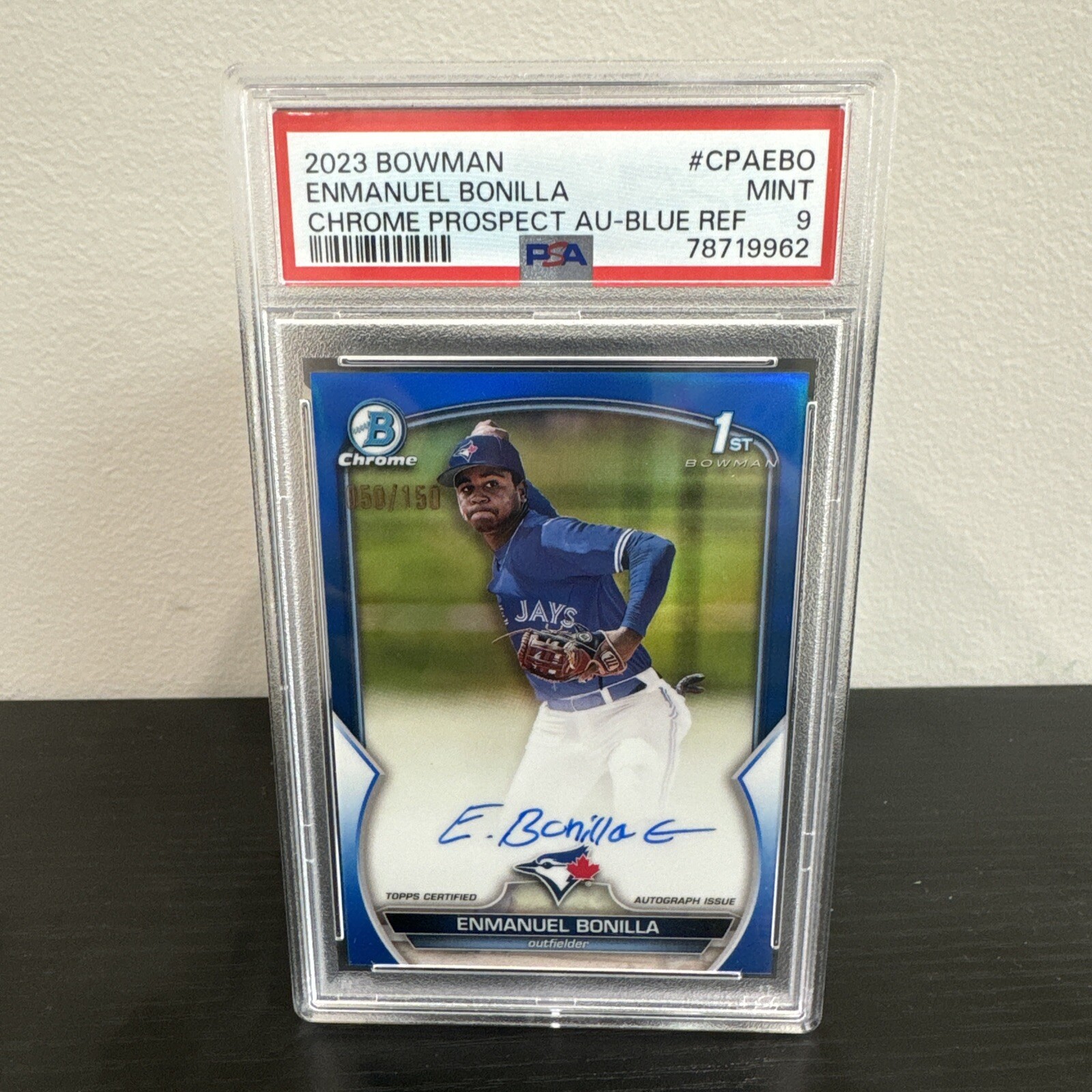 2023 Bowman Enmanuel Bonilla Chrome True Blue Refractor 1st Auto /150 PSA 9