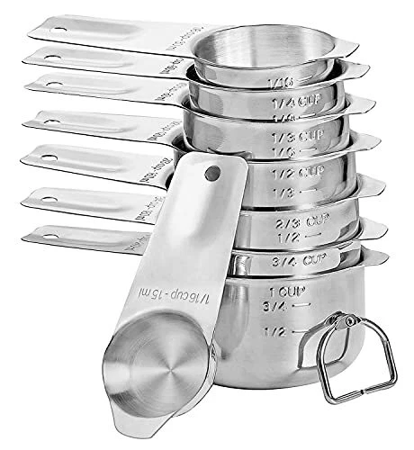 Stainless Steel Measuring Cups Set 8 Pieceincludes 1/16 Cup1/8 Cup1/4 Cup1/3 Cup