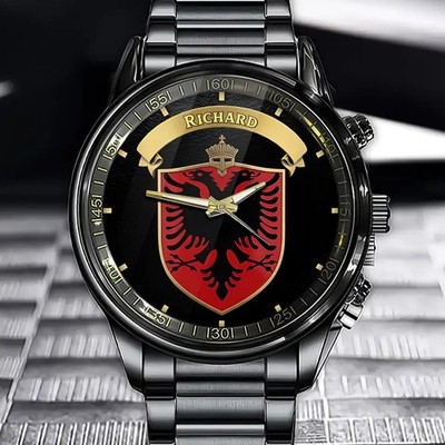 Personalized Albanian National Emblem Watch - Double-Headed Eagle, Crown & Gold 