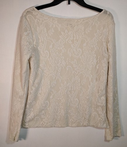J. Jill Women's Blouse Size M Off White Boat Neck Long Sleeve Pullover Lacey K6 - Picture 2 of 4