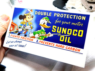 1941 Disney Mickey Mouse + Donald Duck Advertising Cartoon/Sunoco Oil Blotter/ X