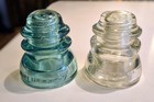 Antique Lrg Glass Insulators Green Whitall Tatum #1 & Clear Hemingray#45 USAMADE — photo 2