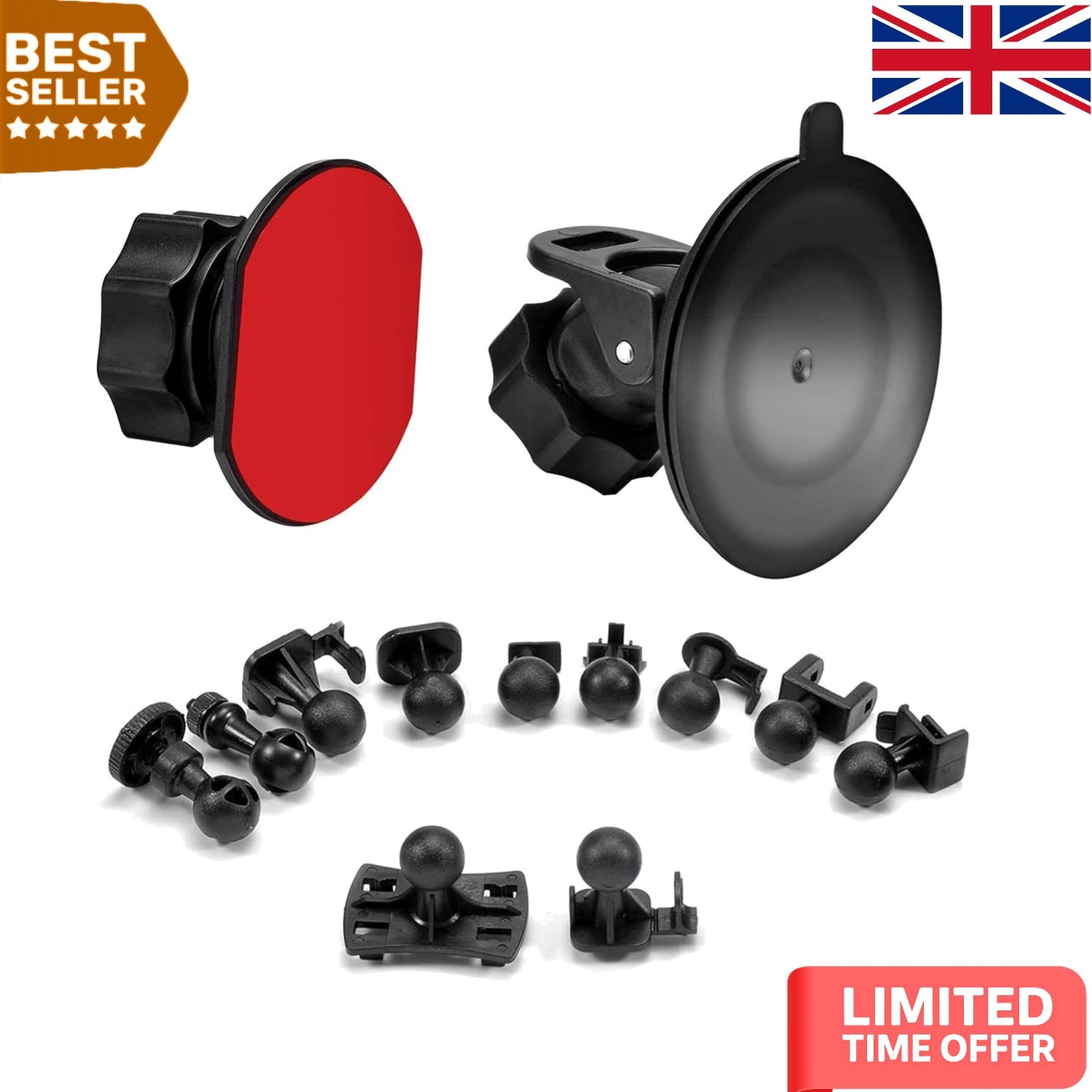 Versatile Dash Cam Mounting Kit: Suction Cup & Adhesive with 360° Flexibility