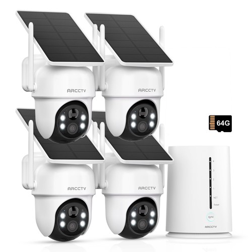Solar Battery Security Cameras Outdoor Wireless 4MP Color Night Vision 4 Cam-Kit
