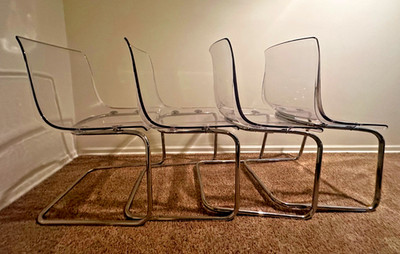 Set of 4 IKEA TOBIAS Clear Acrylic Chrome Dining Chairs Carl Öjerstam
