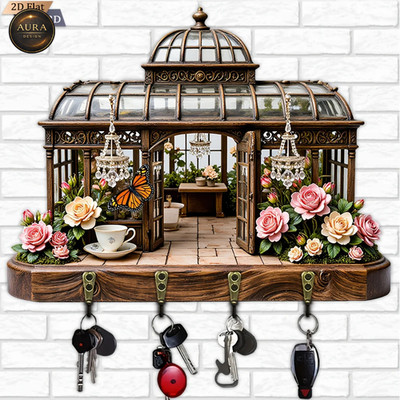 Wand Schlüsselanhänger 30cm - Schmetterlingsblume Organizer 2D 4 Haken Eingang