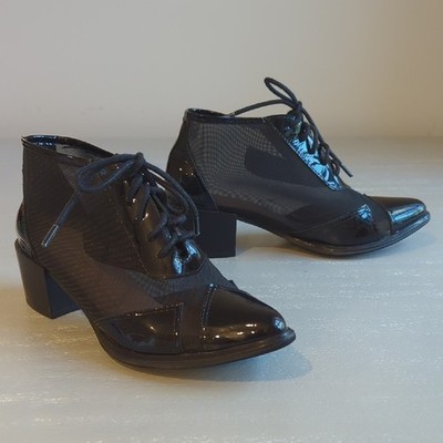 All Black Lace-Up Boots Mesh Heeled size 36