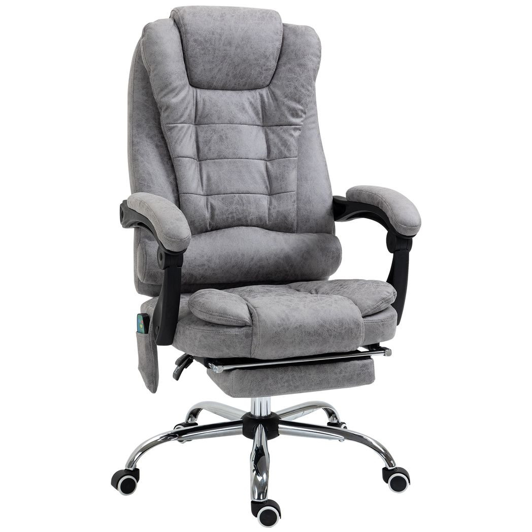 Vintage High Back Heated Massage Office Chair with 6 Vibration Points - Grey