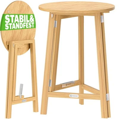 2x Table Haute en bois massif naturel Mange-Debout Ronde Nordique Pliable - Photo 1/4