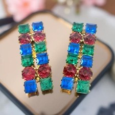 Art Deco Rhinestone Shoe Clips Pair   Multicolor, Prong Set Brass, Art Deco Pair