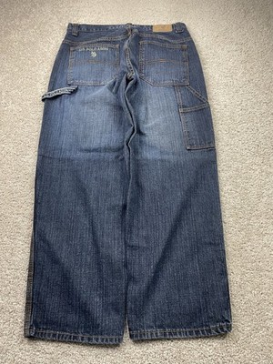 Vintage US Polo Assn. Jeans Men 34x30 Blue Carpenter Baggy Denim Embroidered Y2K