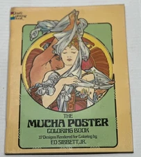 Vintage 1977 Dover Coloring Book The Mucha Poster Ed Sibbett Designs Art Nouveau