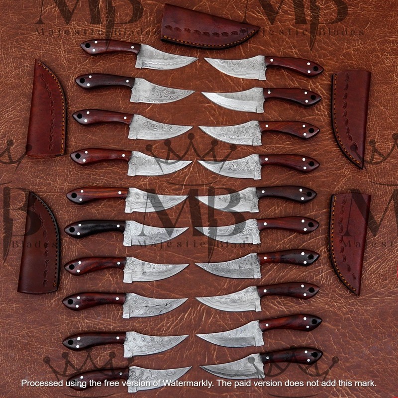 Lot of 20pc 6'' Damascus Steel Skinning/Hunting Knife Wood Handle W Sheath mb340