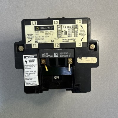 Square D 8910 DPA123 120A 600VAC Definite Purpose Contactor w/Electric Interlock