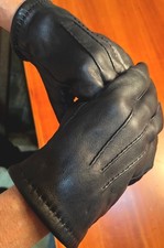 Vintage Aris Isotoner 115 Genuine Leather Black Gloves Women  s M/LG Lined 60399