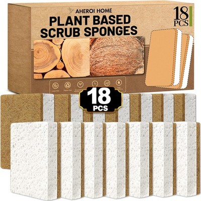 Aheroi Natural Dish Sponge, 18 Count Plant-Based Biodegradable Kitchen Sponge...