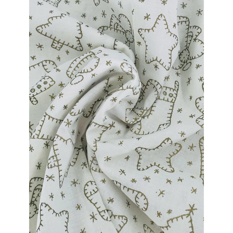 Christmas Fabric Cotton 46" x 23" Cream Gold Outline Stitched Pictures Art Quilt - Image 3 of 4