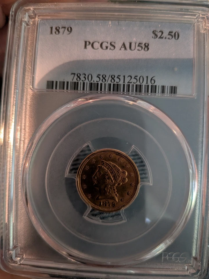 1879 年自由头 2.5 美元鹰金 PCGS AU58(代码 666 — 第 2/4 张图片