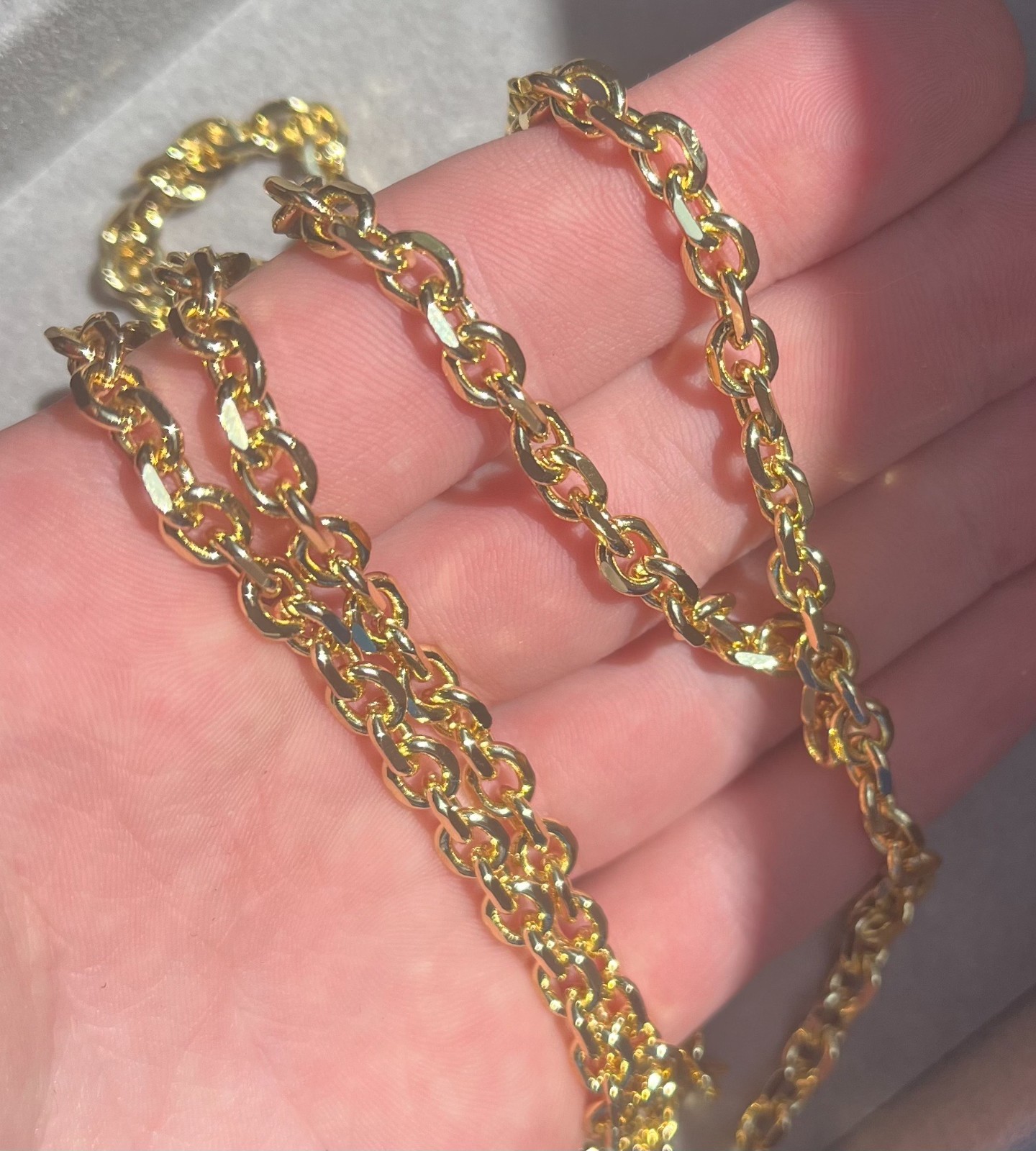 Real Genuine Solid 1/20 14K Yellow Gold Oval Shaped Cable Chain Necklace-4mmGift