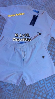 Women s White 2pc Outfit Set M L Xl Solid Crewneck Tee & Drawstring Shorts Logo