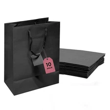 Novel Box Black Gift Bags with Handles 10 Pack 8x4x10 Inches Large Paper Bags
