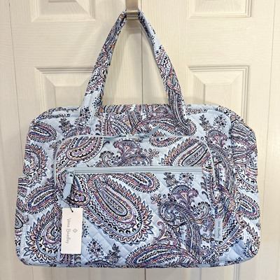 NWT Vera Bradley Weekender Travel Bag Soft Sky Paisley Gym CarryOn Overnight NEW
