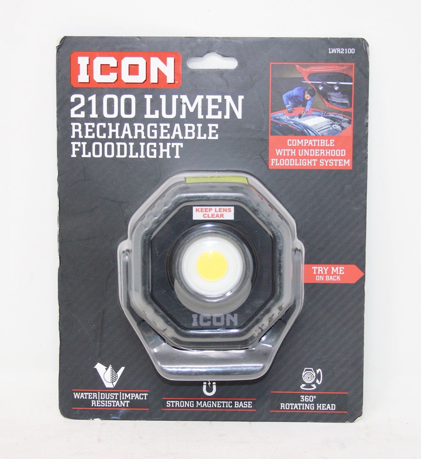 ICON LWR2100 2100 Lumens FloodLight Rechargeable Magnetic 360 Rotating Head New!