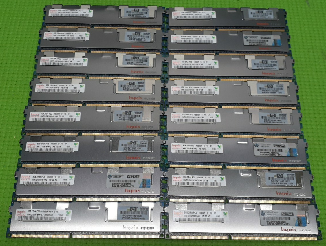 128GB Kit 16x8GB DDR3 1333MHz PC3-10600R ECC Reg SK Hynix HMT31GR7BFR4C-H9 RAM