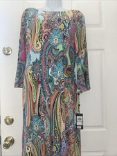 New Tommy Hilfiger Womens Sz 12 Knee Length Dress Bright Paisley Print Mod Boho