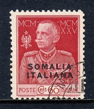 SOMALIA — SCOTT 67a — 1925 60c VICTOR EMMANUEL OVPT. PERF 11 — USED — SCV $375