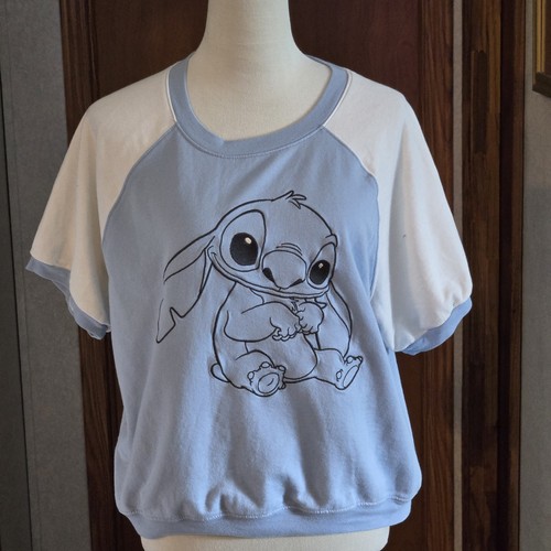 Disney Stitch Shirt Women’s L (12–14) Baby Blue White Crew Neck Short Sleeve Tee - Picture 7 of 12