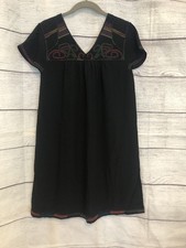 Madewell Black Silk Dress Sheath Embroidered Stitch Short Sleeve XS NWT Boho