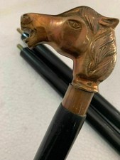 Antique Brass Horse Head Handle, Vintage Victorian Wooden Walking Stick Cane GIF