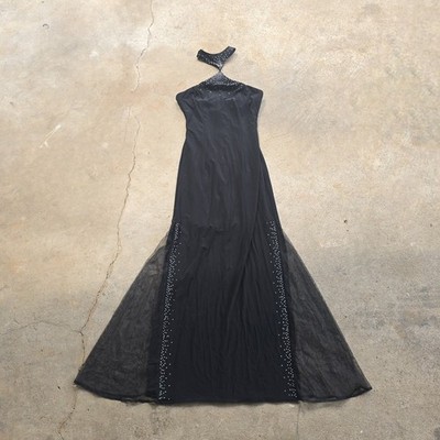 Vintage 90s Dave & Johnny Bling Halter Goth Evening Gown Dress Sz 5/6 Small