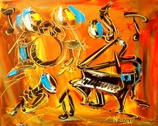MUSIC PIANO JAZZ BRASS  PAINTING Expressionist MODERN ART ORIGINAL  OIL  G9E8