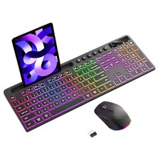 Full Size 114-Key 2.4GHz Rechargeable Wireless RGB Keyboard Mouse Combo Set