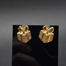 Avon 1992 Sparkling Package Earrings Gold Tone Gift Box Christmas Studs