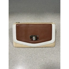 Elliott Lucca Envelope Clutch Wallet Turn Lock Purse Pebbled Color Block Leather