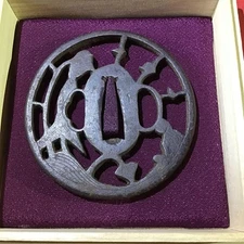 Tsuba Iron Edo Period Owari Style Hand Forged Authentic Box Included