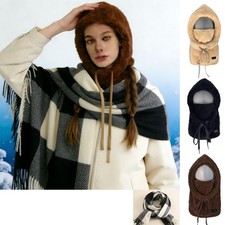 3Pcs 3 in 1 Women's Knit Beanie Hat Fleece Lined Winter Scarf Mask Set w Scarf