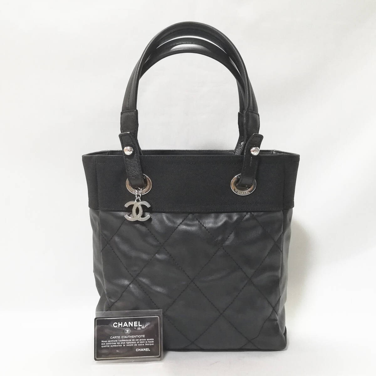 CHANEL Paris Biarritz PM Black Tote Bag Handbag A4 Unisex Repair Service