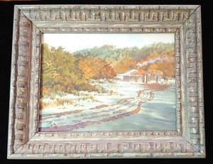 ESTATE: Original Navajo Gouache of Winter Scene by Calvin Toddy Custom Frame!